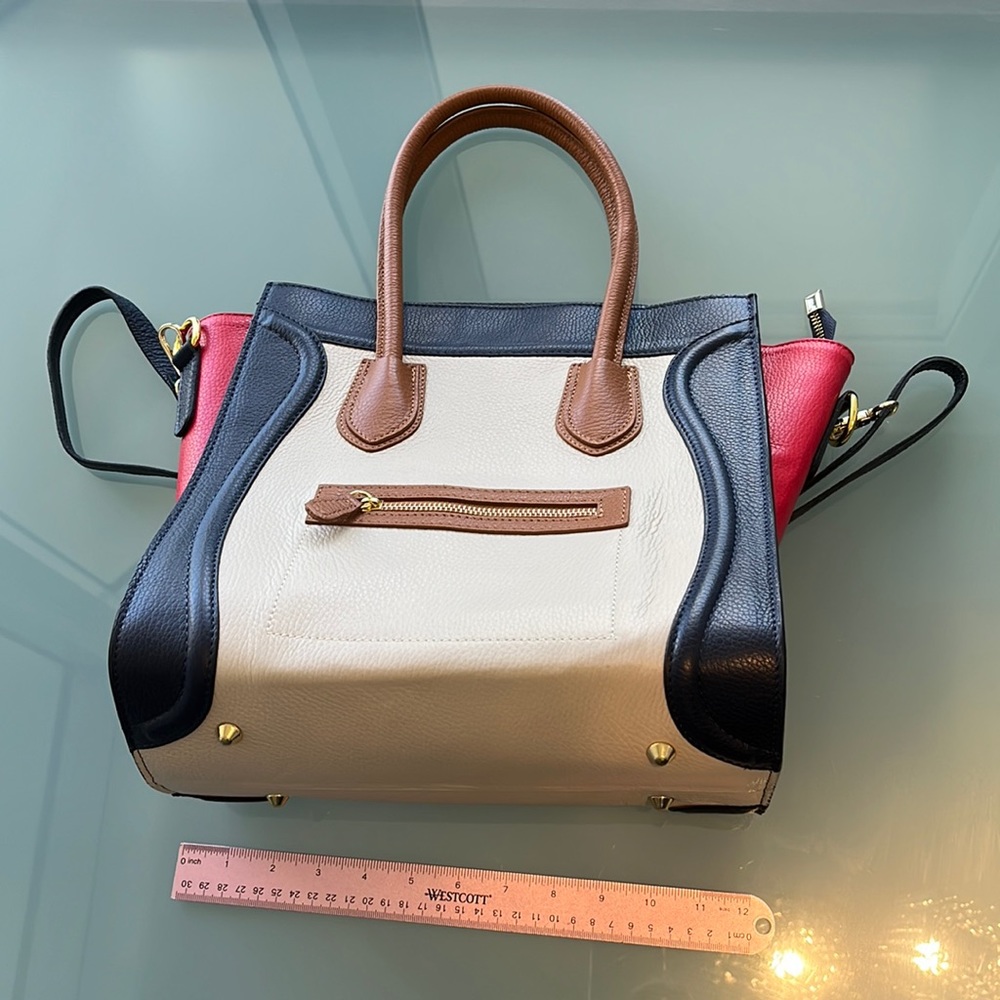 Woman’s Italians bag, leather, blue, red ivory